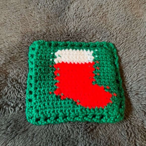 Christmas Coasters Handmade Crocheted Items Set of Two Christmas Stocking & Tree - Picture 3 of 7